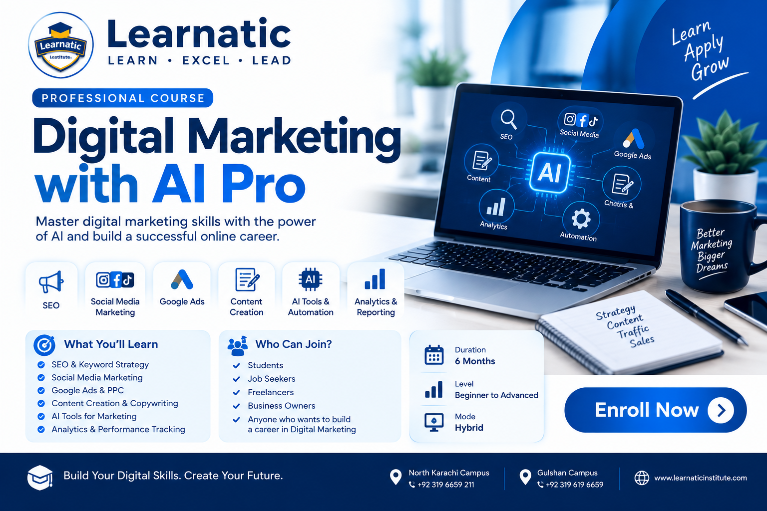 Digital Marketing with AI Pro course at Learnatic Karachi